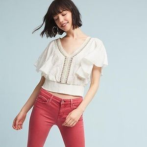 ✨Anthropology Floreat embroidered white top✨